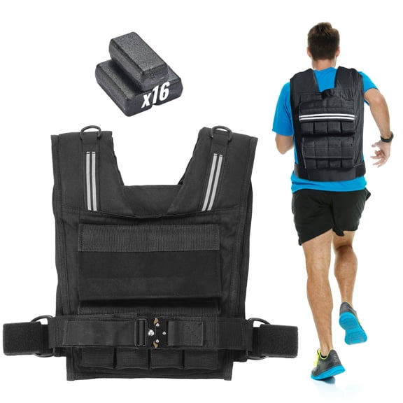 ZHICHUN 35lb Adjustable Weighted Vest for Men & Women, Strength Training Running Equipment with 16 Removable Iron Blocks, Quick-Release Buckle & Reflective Stripes (Black)