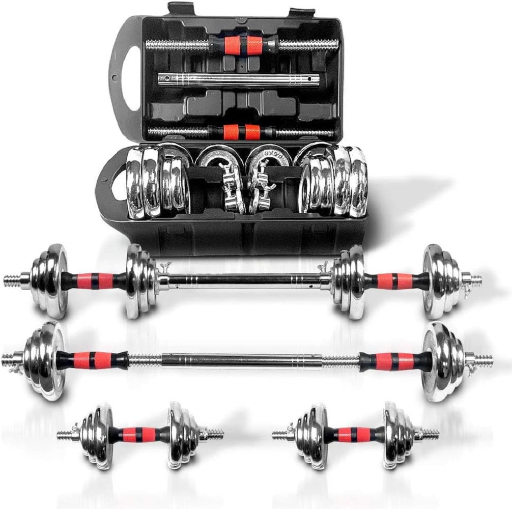 ZHICHUN 44lbs Adjustable Dumbbell Set, Cast Iron Barbell Set with Connecting Rod & Carry Box, Multifunctional Home Gym Workout Dumbbells for Men and Women