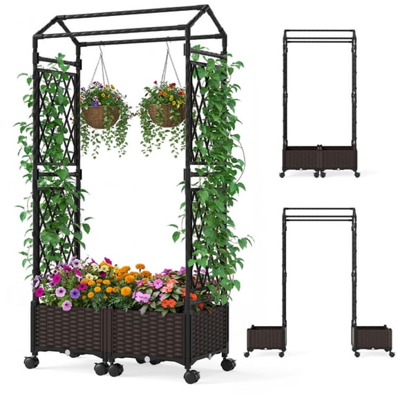 ZHICHUN  5 5 FT Raised Garden Bed With Trellis Self Watering Planter Boxes With Lockable Wheels 2 Configurations Vertical Garden Planter For Patio Balcony