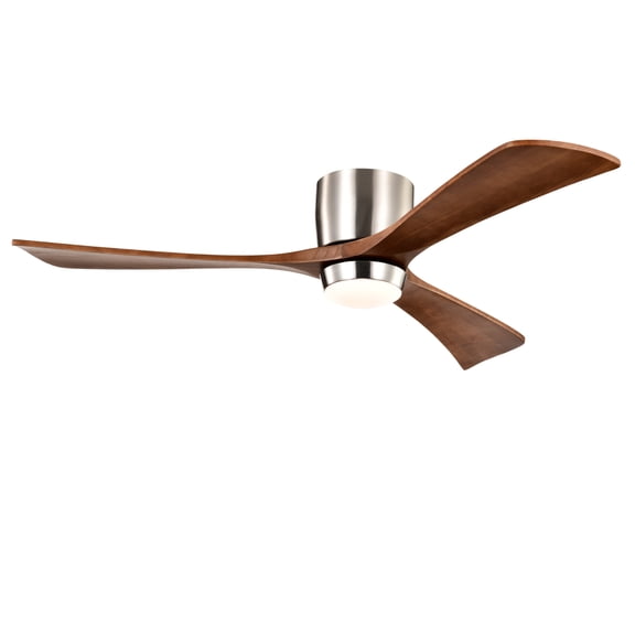 ZHICHUN 52 Inch Flush Mount Ceiling Fan with Lights & Remote Control Stain Nickel Solid Wood Blades 6 Speed Reversible Quiet DC Motor Ceiling Fan for Indoor Patio Living Room Bedroom Office