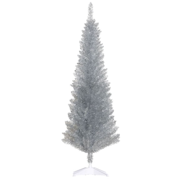 ZHICHUN 5ft Silver PreLit Pencil Artificial Christmas Tree, 618 Tips, Realistic Branches with Plastic Base Included