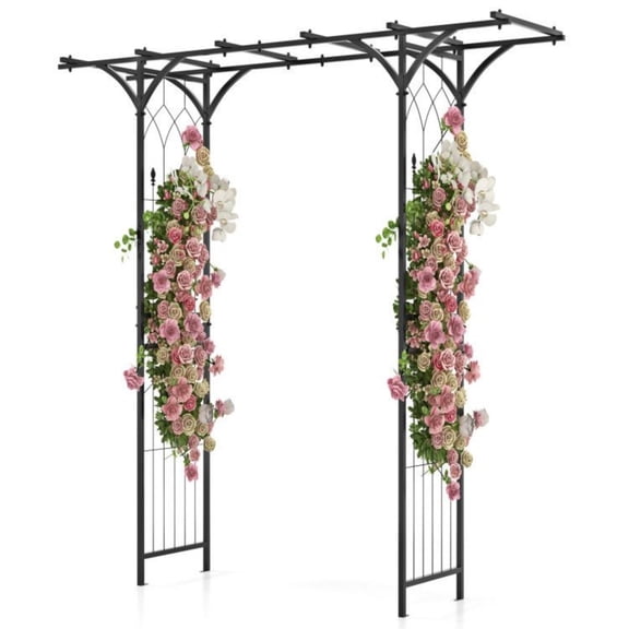 ZHICHUN 6.8 Feet Garden Arbor with Trellises Metal Arch for Climbing Plants & Weddings