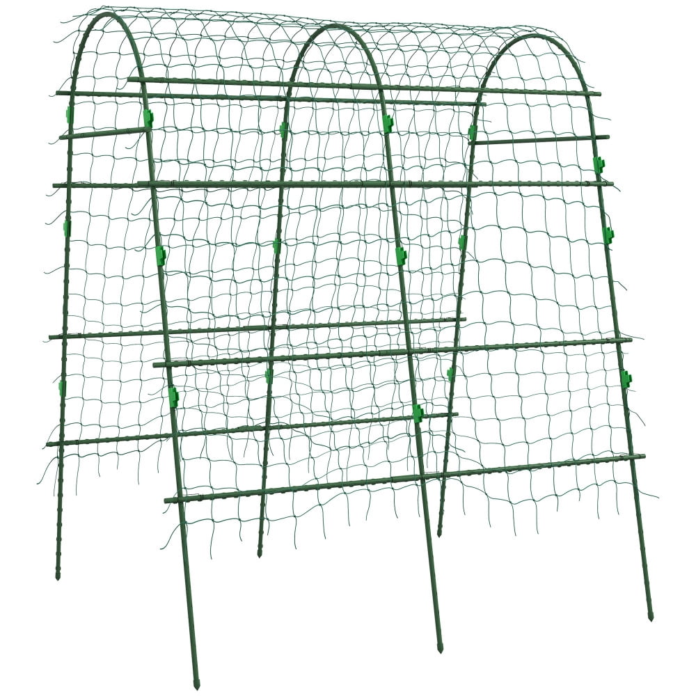 ZHICHUN 6.8ft Tall A-Frame Arch Cucumber Trellis Plastic Coated Steel Climbing Plant Support with Net Adjustable Garden Arch Trellis for Vegetables Peas Fruit Vines Green