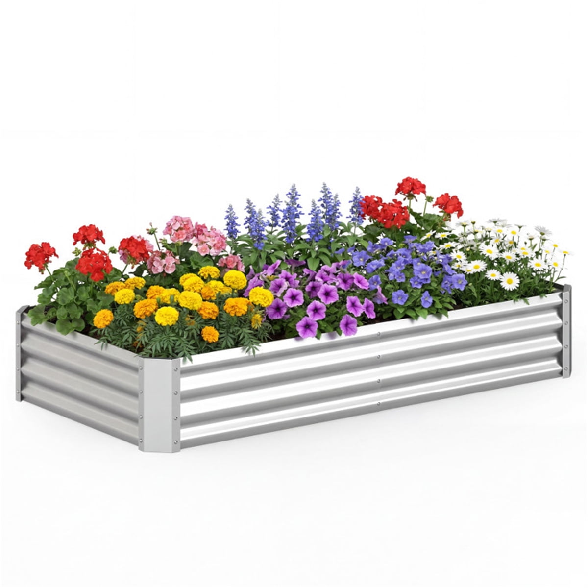 ZHICHUN  6x3x1 Ft Galvanized Steel Raised Garden Bed Silver Open Base Outdoor Planter Box For Vegetables Flowers Herbs