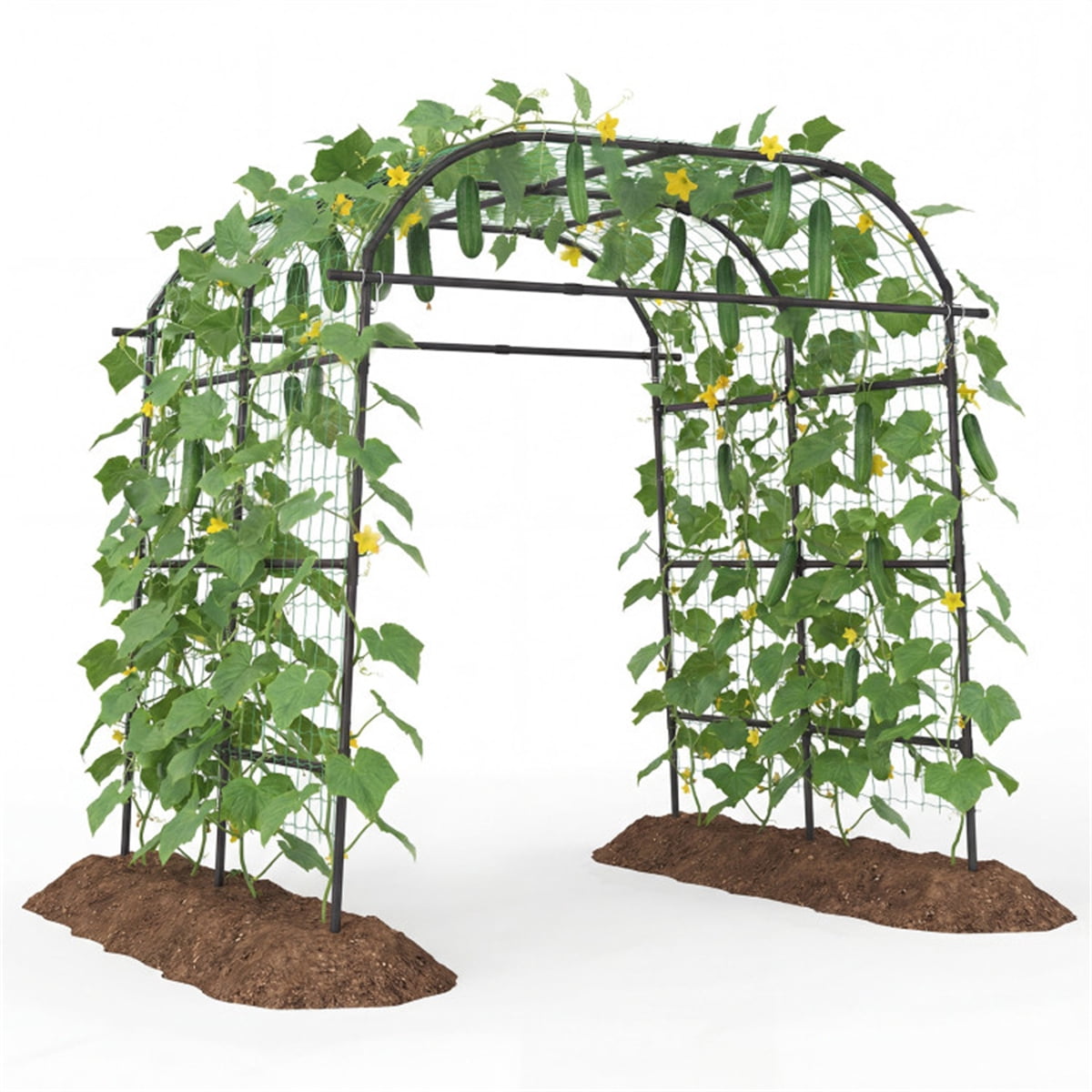 ZHICHUN  7 5 Ft Adjustable Garden Arch Trellis Black PE Coated Metal Tunnel Trellis For Climbing Plants Cucumber Grape Vertical Growth Support With Stable Ground Insert Design