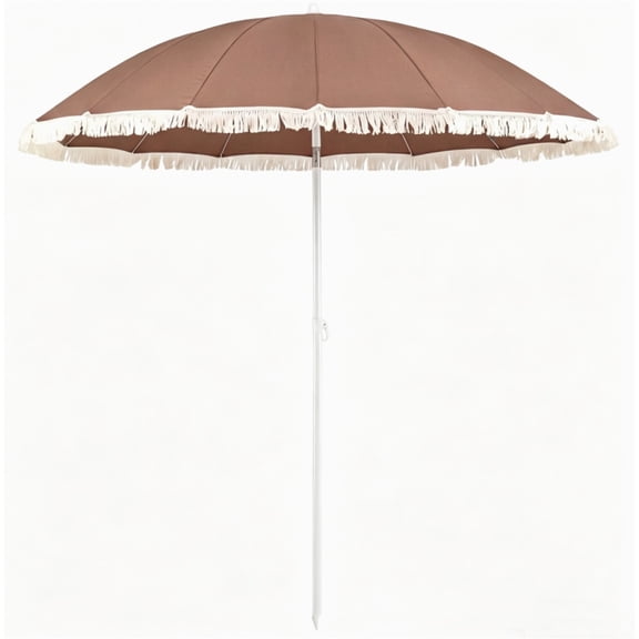 ZHICHUN 7 FT Boho Patio Umbrella with Fringe Tassel 30° Adjustable Tilt 2-Section Metal Beach Umbrella