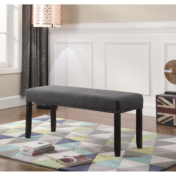 ZHICHUN Biony Grey Fabric Dining Bench with Nailhead Trim, Solid Hardwood Legs
