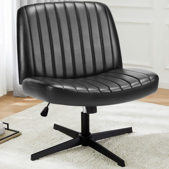 ZHICHUN Cross Legged Rocking Gaming Chair Armless Wide Adjustable Swivel Fabric Task Vanity Chair