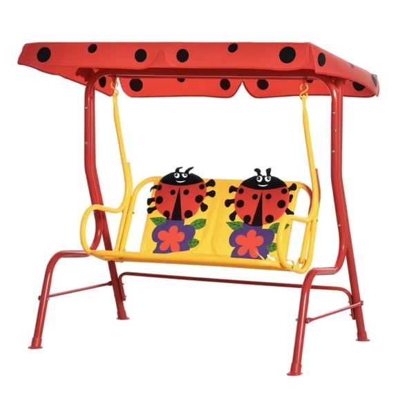 ZHICHUN Double Seat Kids Patio Swing Metal Frame Swing with Adjustable Canopy Pattern