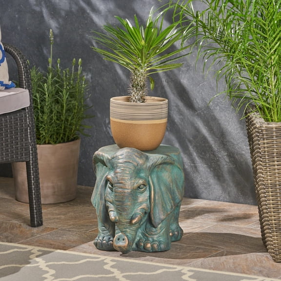 ZHICHUN Elephant Garden Stool Bronze Copper Patina Magnesium Oxide Weather Resistant 12.5 Inch