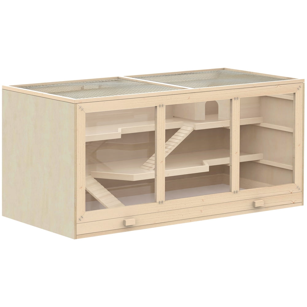 ZHICHUN Extra Large Wooden Hamster Cage Multilevel Small Animal Habitat with Opening Roof Hut Ramps Over 1000 Sqin Space for Hamster Gerbil Indoor Natural Living House