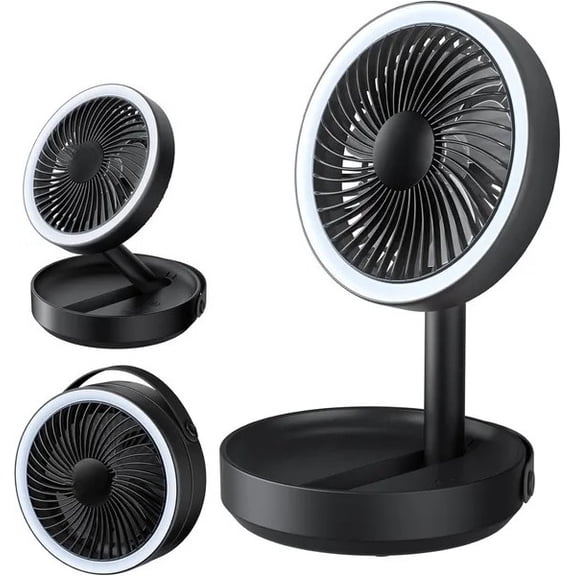ZHICHUN Foldable Small Desk Fan with LED Night Light 6.8in 6000mAh USB Rechargeable Portable Fan for Bedroom Office Dorm Camping Travel