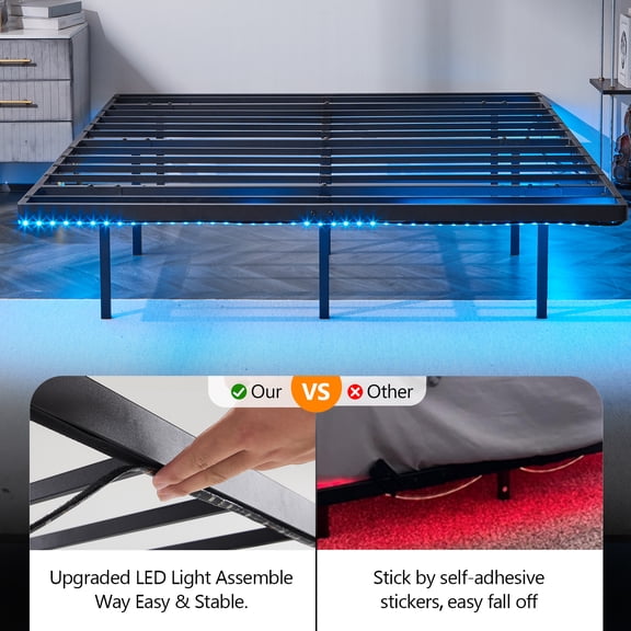 ZHICHUN Full Size Floating Metal Platform Bed Frame, 14 Inch Height with LED Strip Light & Builtin Power Outlet, Heavy Duty Steel, No Box Spring Needed