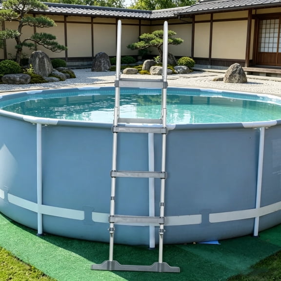 ZHICHUN Gray Above-Ground Pool Ladder 48" Depth 330 lbs Capacity Safety Steps & Flip-Up Gate