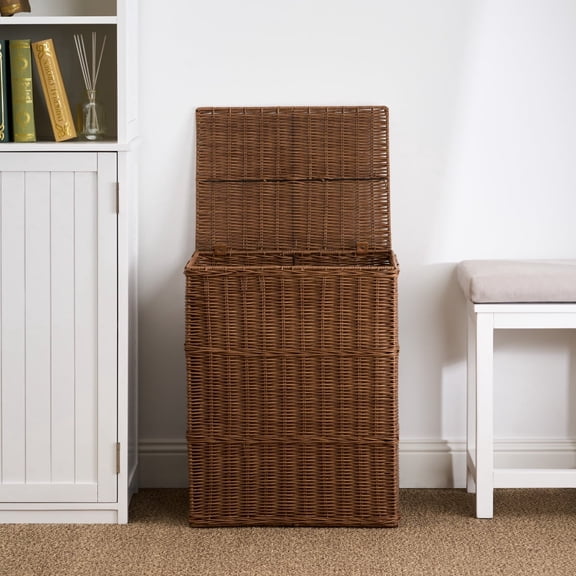 ZHICHUN Adult Rectangular Woven Resin Wicker Breathable Storage Basket Laundry Hamper, Brown