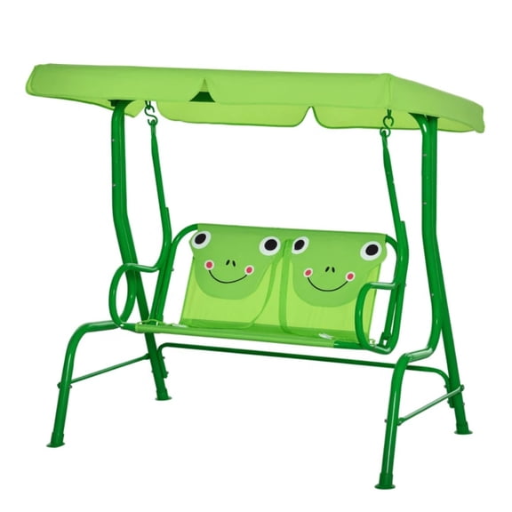 ZHICHUN Kids Double Seat Patio Swing Chair Green Metal Frame Outdoor Porch Swing with Adjustable 90 Canopy