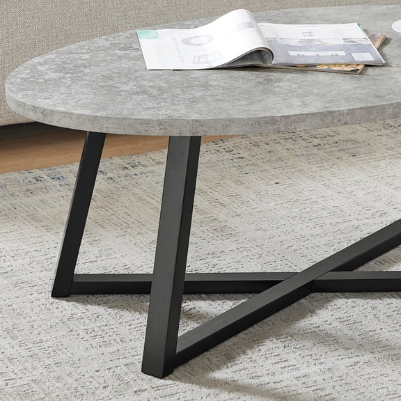 ZHICHUN Modern Harmony Oval Coffee Table  White Finish MDF Rubber Wood Sled Legs