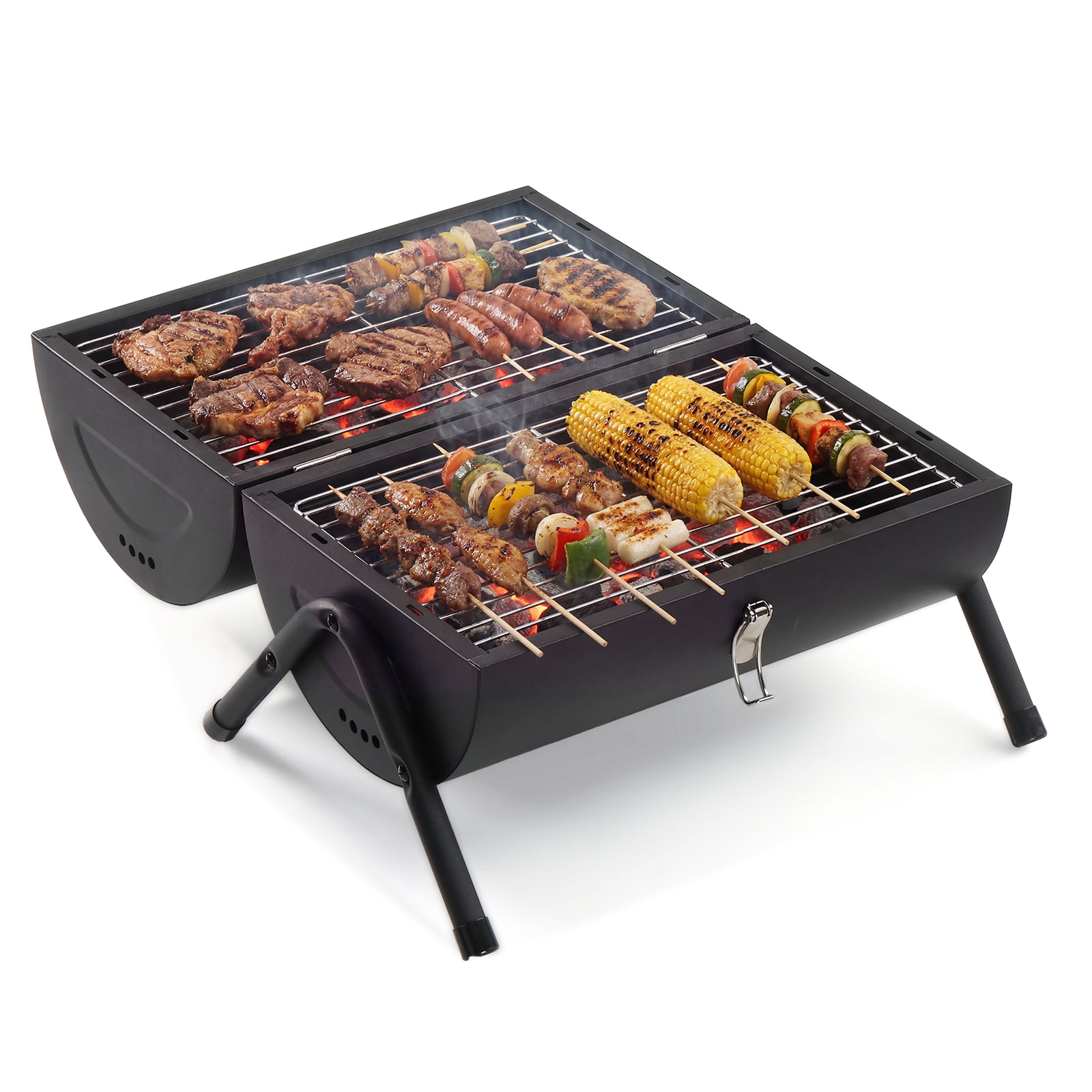 ZHICHUN Portable Black Charcoal Grill 2-Side Tabletop BBQ Stove for Outdoor Camping Backyard Party