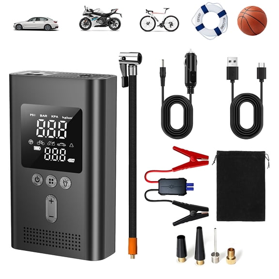ZHICHUN Portable Car Jump Starter with 150PSI Digital Tire Inflator, 12V Battery Booster for 9.0L Gas/6.5L Diesel Engines, Safe Clamps & Carrying Case Included