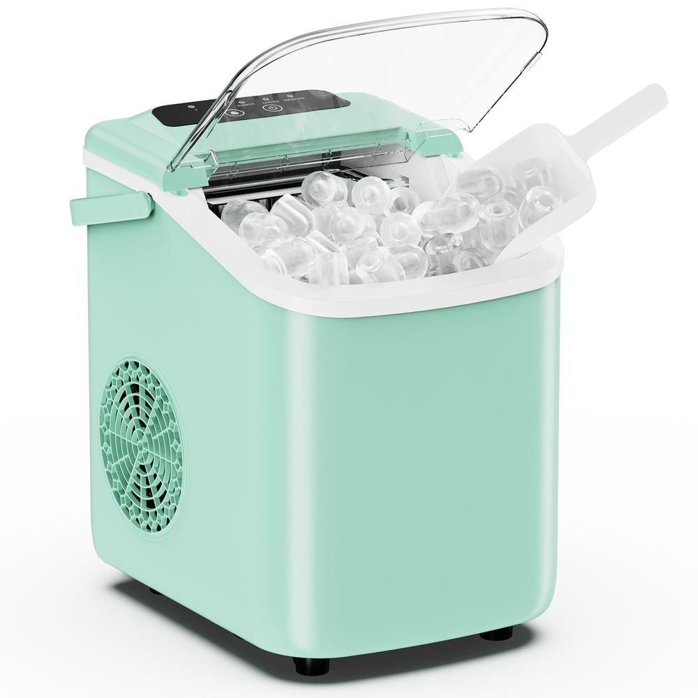 ZHICHUN Portable Desktop Ice Maker 6-8 Mins Fast Ice Machine with Handle Basket Spoon Self-Cleaning