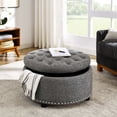 thumbnail image 1 of ZHICHUN Round Tufted Storage Ottoman, Dark Gray Linen Upholstered Footrest Stool with Nailhead Trim, Multifunctional Storage Bench for Living Room Bedroom Nursery, 1 of 10