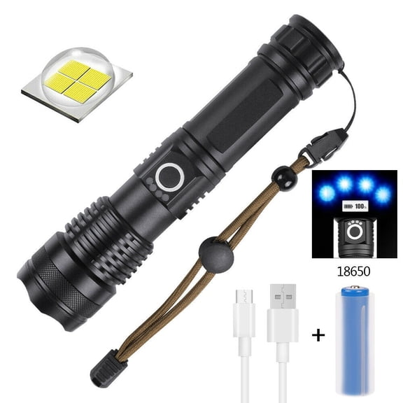 ZHICHUN USB Rechargeable LED Flashlight 5 Modes Tactical Zoom Waterproof Aluminum Alloy Flashlight For Outdoor Camping Hiking Emergency Use Black