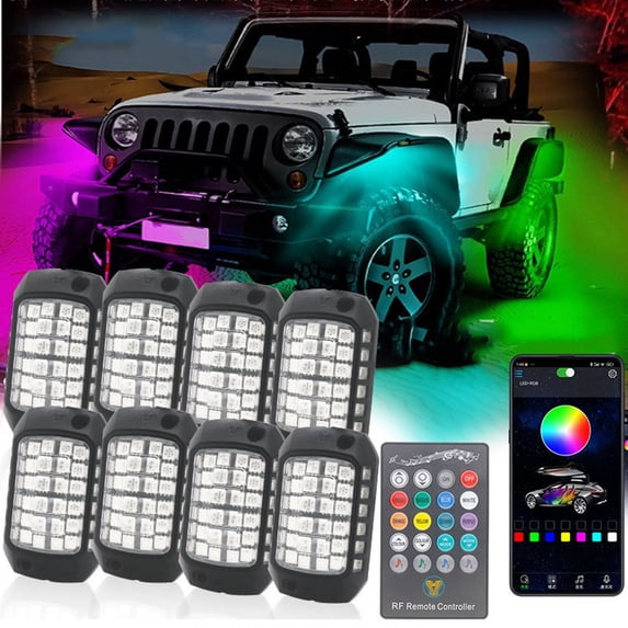 ZHIMAO 3D Lens Chassis Undergolw Light Remote App Control 12V For Jeep Truck SUV UTV 8PCS