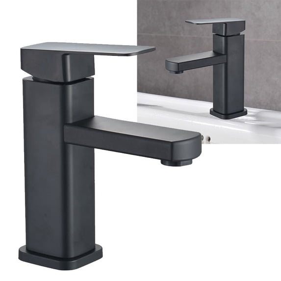 ZHIMAO Bathroom Sink Faucet Stainless Steel Basin Tap Single Cold Sink Faucet Square Tap Kitchen Counter Basin Faucet Black
