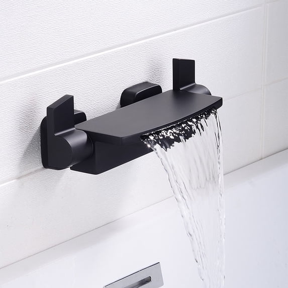 ZHIMAO Bathroom Waterfall Tub Faucet Deck Mount Dual Handle Brass Bathtub Shower Faucet Black