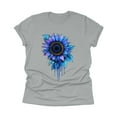 thumbnail image 1 of ZHISHIMINGJUN Sexy Women's Gray Tee Oil Painting Style Brilliant Blue Sunflowers Ombre Round Neck Short Sleeve Slim Modern Design Top, 1 of 6