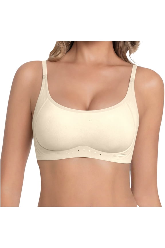 Bras For Women, Cooling Seamless Wire-Free Push-Up Bra, Racerback & Front Closure Adjustable Straps For Summer Daily Wear White M