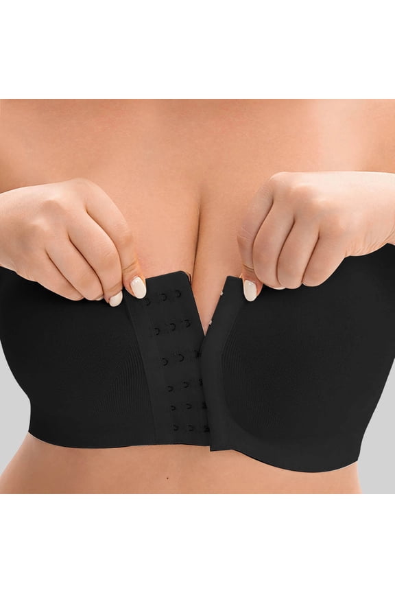 Bras For Women, Strapless Backless Front Closure Bra, Invisible Strap One Piece Molded Fixed Cup For Formal Daily Outfits Black XXL