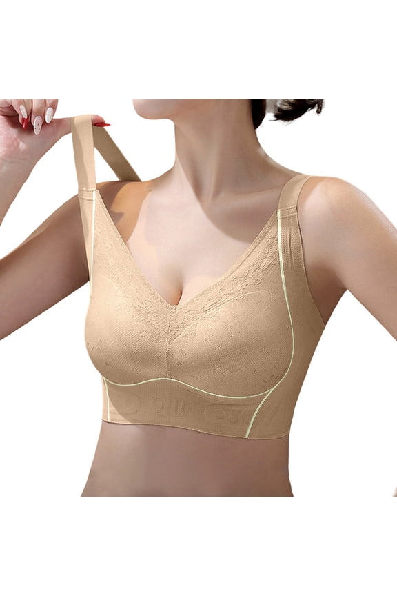 Bras for Women Full-Cup Shaping Bra Wide Band & Side Support Lifts & Centers Busts Reduces Side Seamless T Shirt Bra with No Marks Khaki XL=38/85