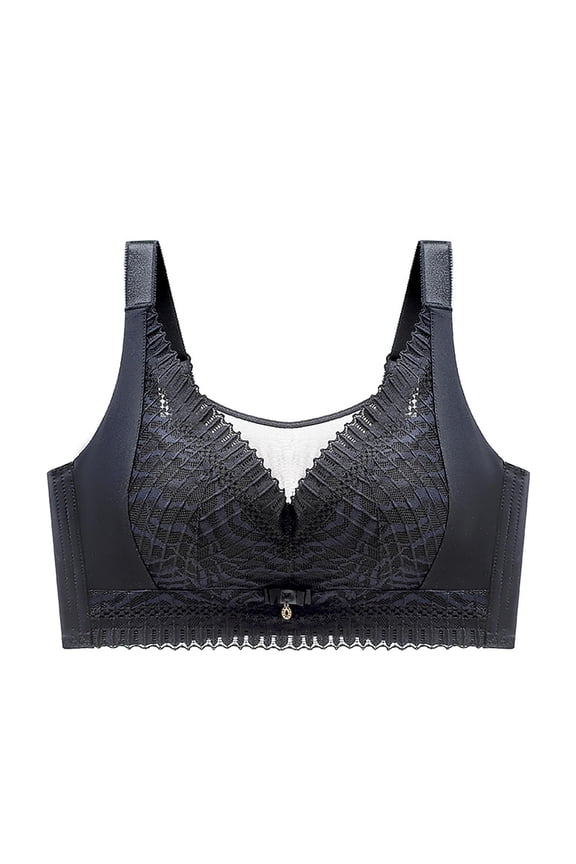 Plus Size Bras for Women Lace Full Coverage Shaping Bra Underwire Lift Bra Controls Side Boob Black 46