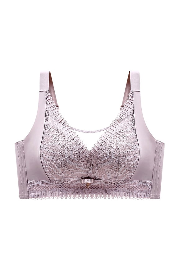 Plus Size Bras for Women Lace Full Coverage Shaping Bra Underwire Lift Bra Controls Side Boob Light Purple 36