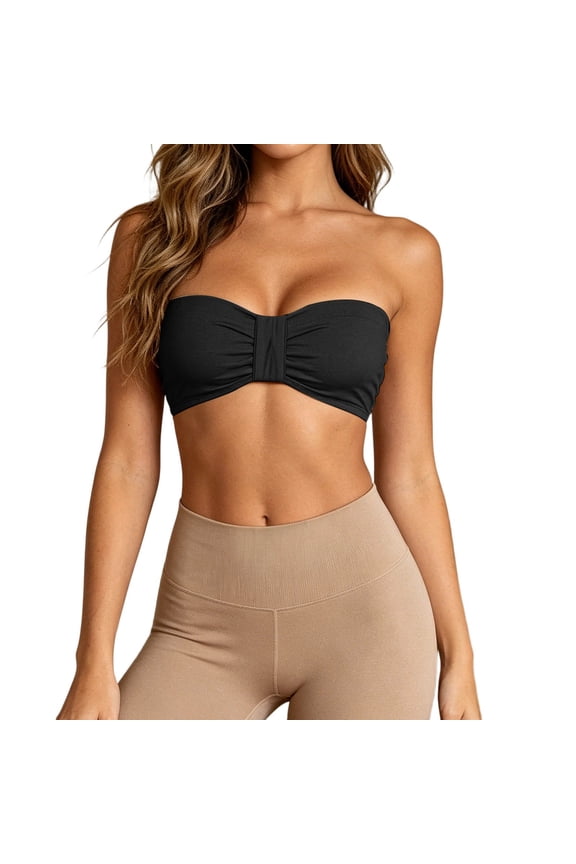 Strapless Bras for Women Seamless Wrap-Around Bandeau Top Wireless No- Design Comfortable Ruched Tube Bra for Daily Wear Black M