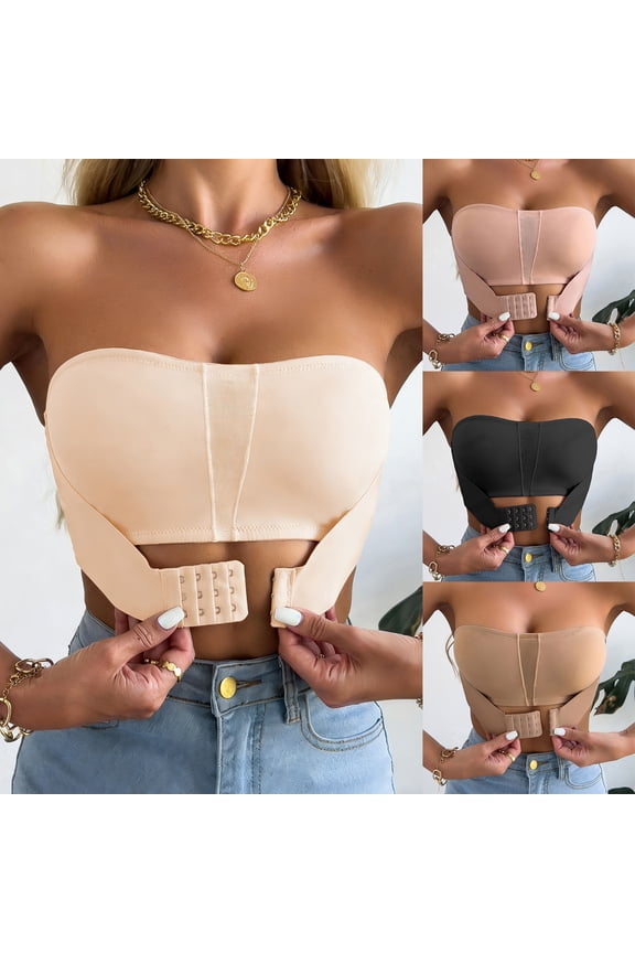 Bras For Women Seamless Strapless Bra One‑Piece Push‑Up Bandeau Non‑Slip Grip Convertible Sticky Tapes Comfortable T‑Shirt Bralette #1 Beige M