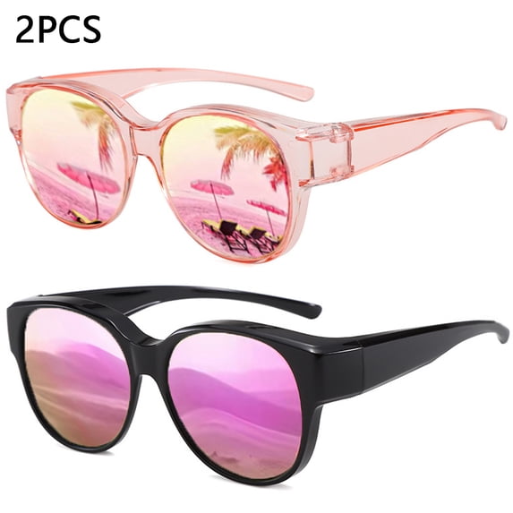 ZHIYA Fit Over Glasses Sunglasses for Women Men, Oversized Cat Eye Sunglasses Polarized 100% UV400 Protection,2PCS/Pink Black