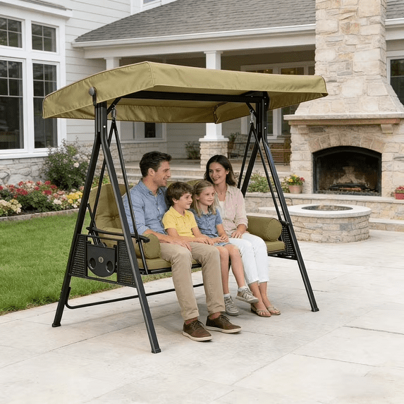 ZHIYA Patio Swing Canopy Replacement Cover, 3-Seater Outdoor Swing Top Cover, Waterproof UV-Resistant Oxford Cloth Garden Swing Awning