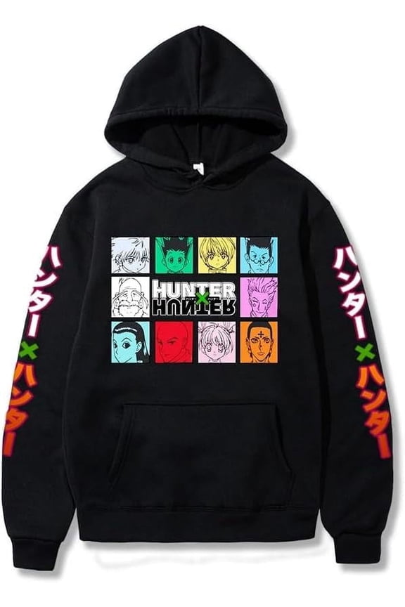 Anime Hunter X Hunter Killua Leorio Kurapika Gon Hisoka Pullover Women Mens Hoodie Streetswear Tops,L,Black