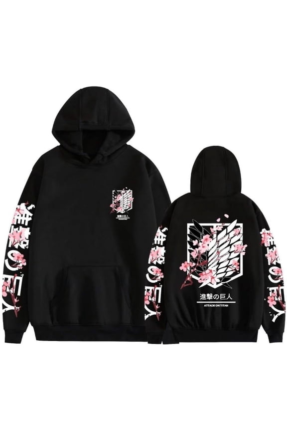 Attack on Titan Anime Hoodie - Unisex Printed Cosplay Long Sleeve Pullover Sweatshirt,Medium,Black