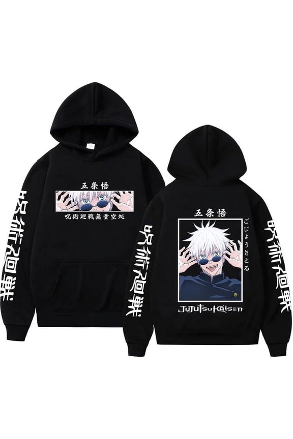 Satoru Gojo Graphic Hoodies Oversized Harajuku Streetwear Long Sleeve Unisex Sudaderas,S,Black