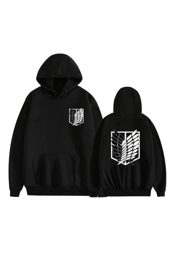 Attack on Titan AOT Scout Regiment Inspired Graphic Hoodie - Unisex Fleece Lined Oversized Fall & Winter,L,Black