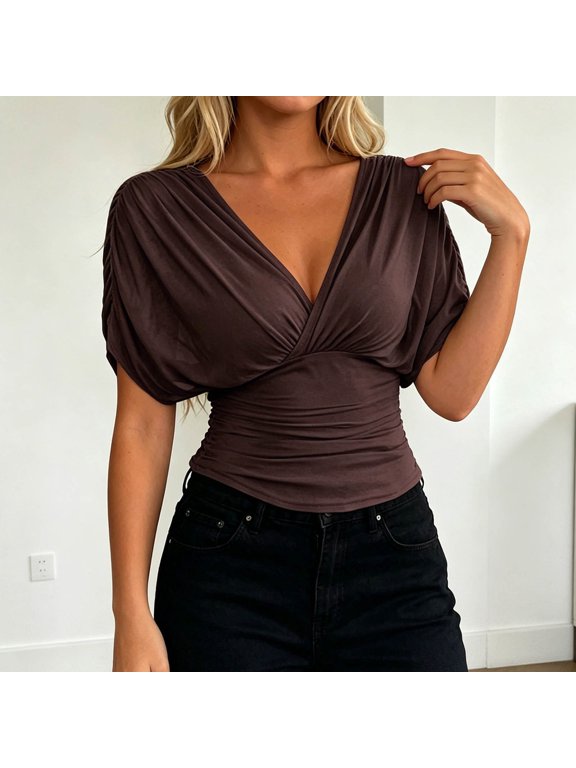 T Shirts For Women Graphic Summer Crop With Flutter Sleeves Defined Waist Everyday Wear In T-Shirts Tops