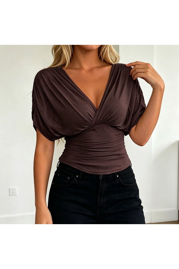 T Shirts For Women Graphic Summer Crop With Flutter Sleeves Defined Waist Everyday Wear In T-Shirts Tops