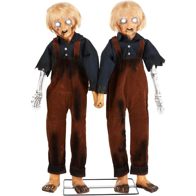 ZHIYU Creepy Twin Boys Animatronic Halloween Prop Scary Animatronics