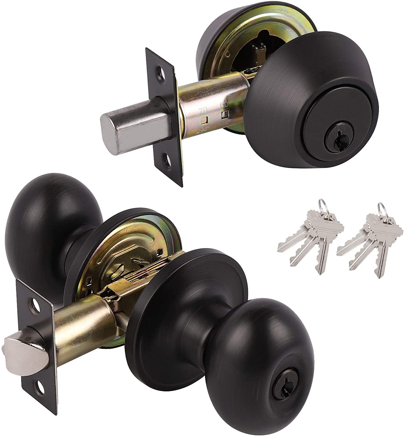 ZHIYU Entry Door Knobs with Double Cylinder Deadbolt Combo 6 Pack Oil