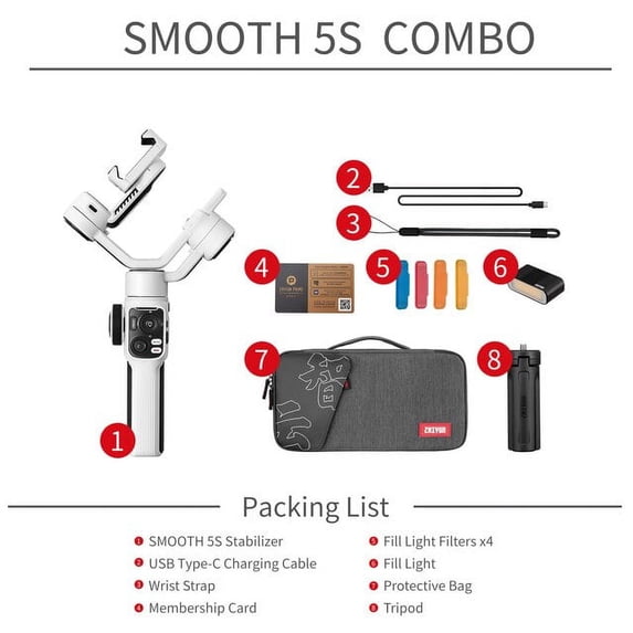 ZHIYUN Smooth 5S Combo 3-Axis Smartphone Gimbal Stabilizer for Android iPhone 14 Pro Max 13 Pro Max 12 11 SE2 Plus Vlog TikTok