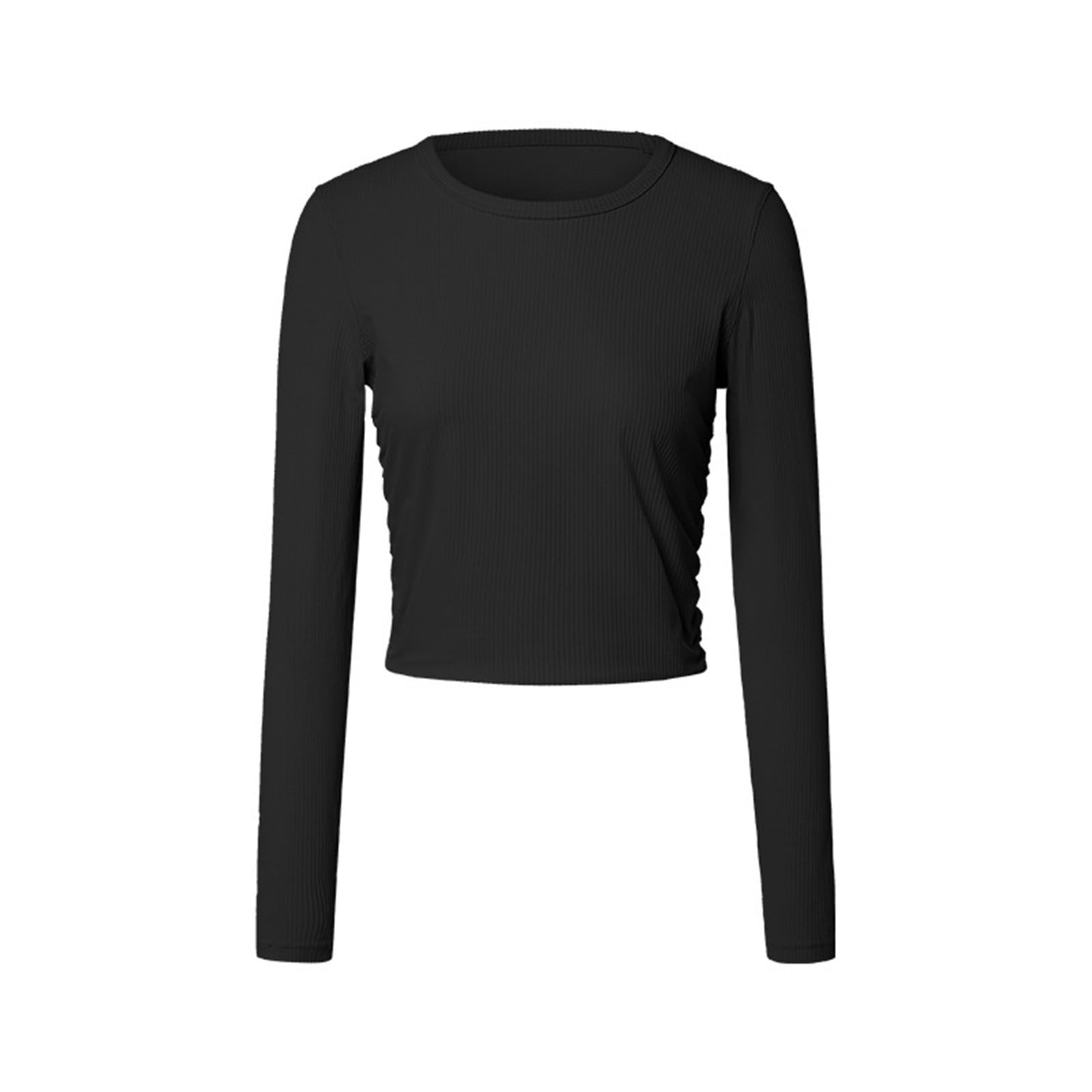 ZHIZAIHU Blouse for Women Running T Shirt Solid Color Ribbed Black ...