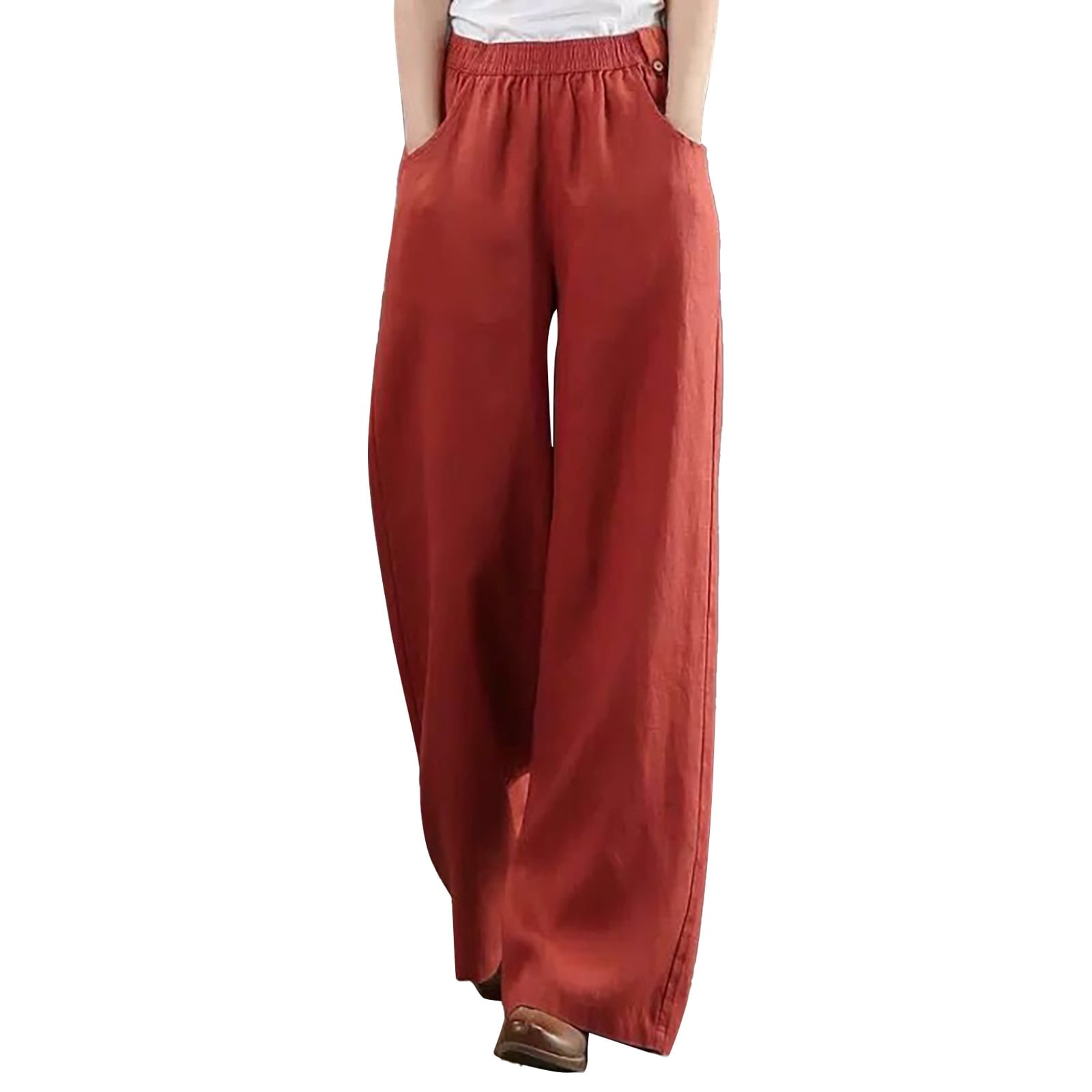 ZHIZAIHU Plus Size Long Pants For Women Solid Color Straight Wide Leg